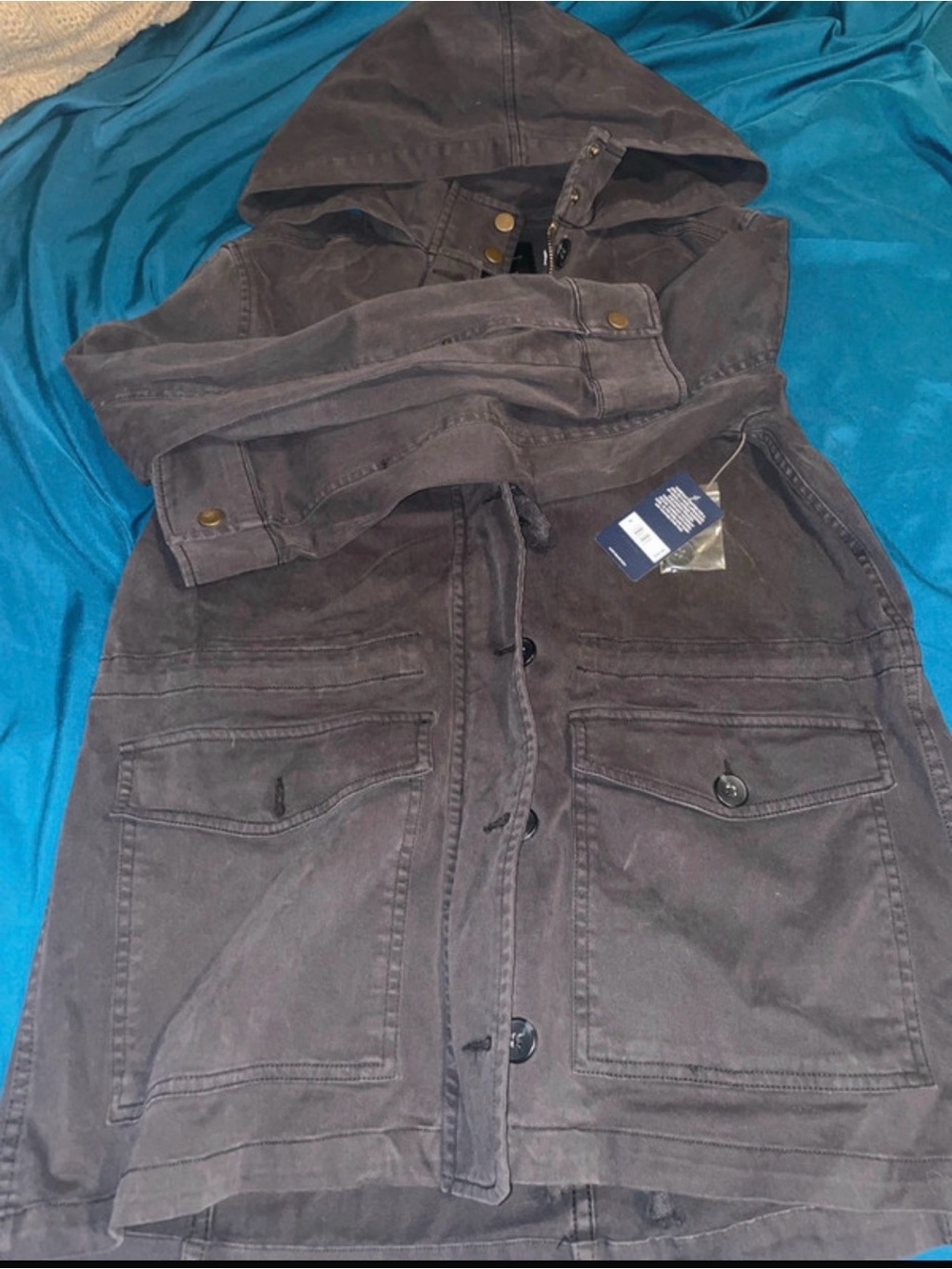 Women’s Luck Brand Hooded Field Jacket in Dark Charcoal